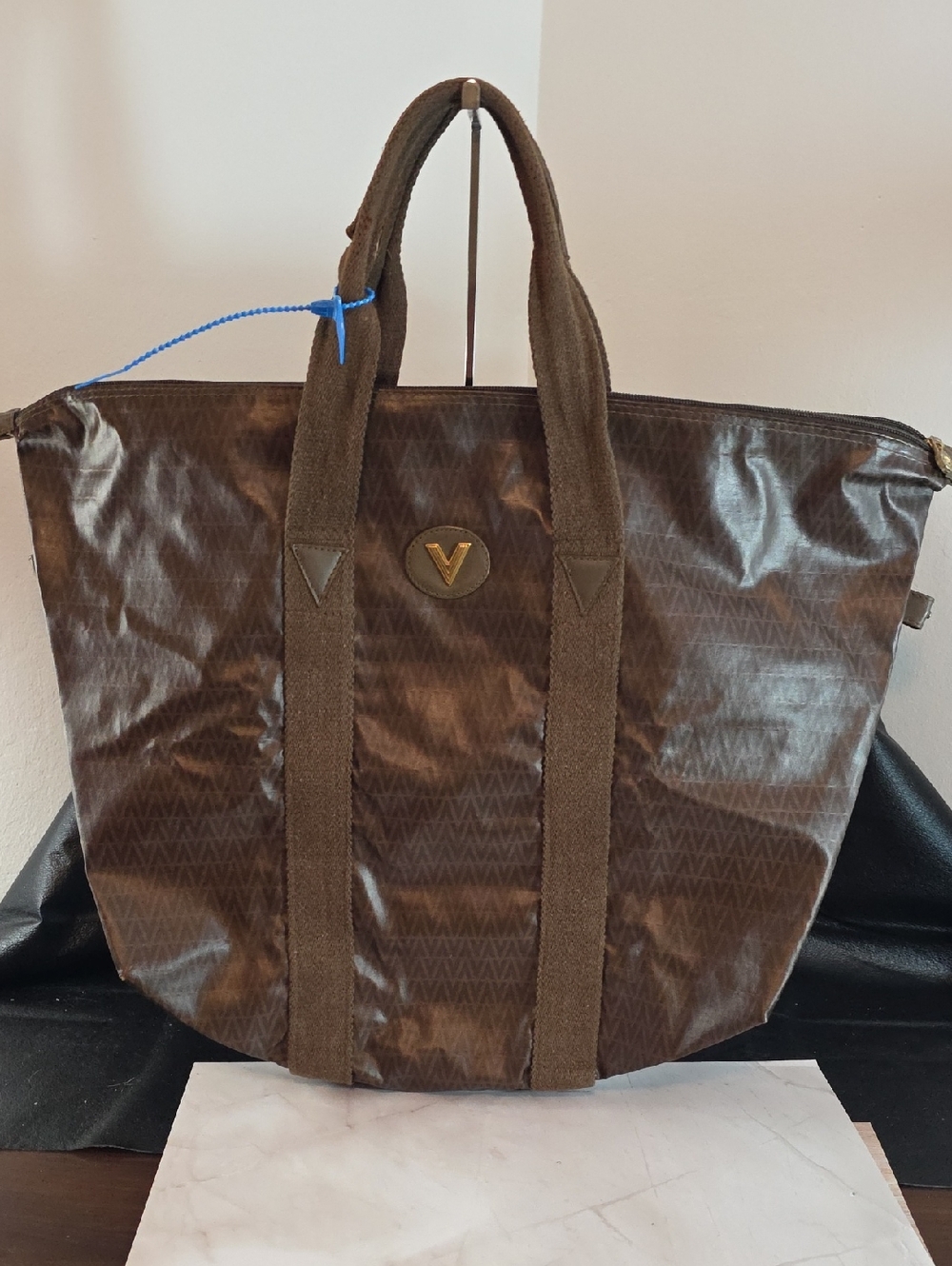 Mario Valentino Brown Logo Duffel Tote